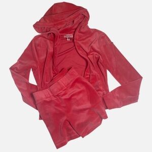 NWT Juicy Couture Bling Velour Tracksuit Hoodie & Short Set Watermelon MSRP$189